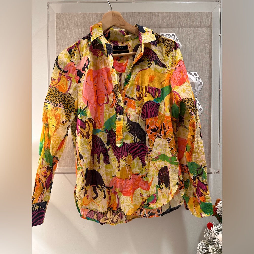 J. Crew Ratti Safari Print Cotton Button Up Long Sleeve Shirt in SIZE 4